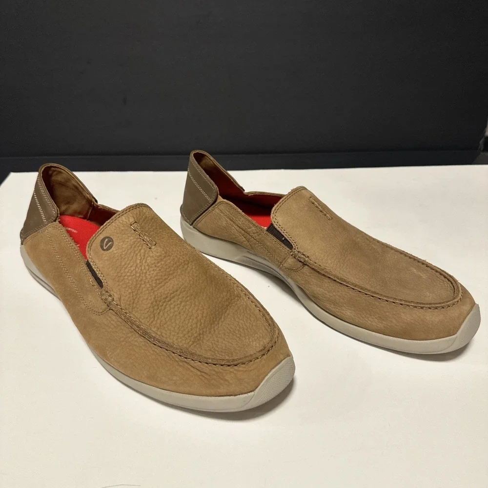 Clarks Men Gorwin Step Slip On‎ Loafer Shoes Dark Sand Nubuck Size 13